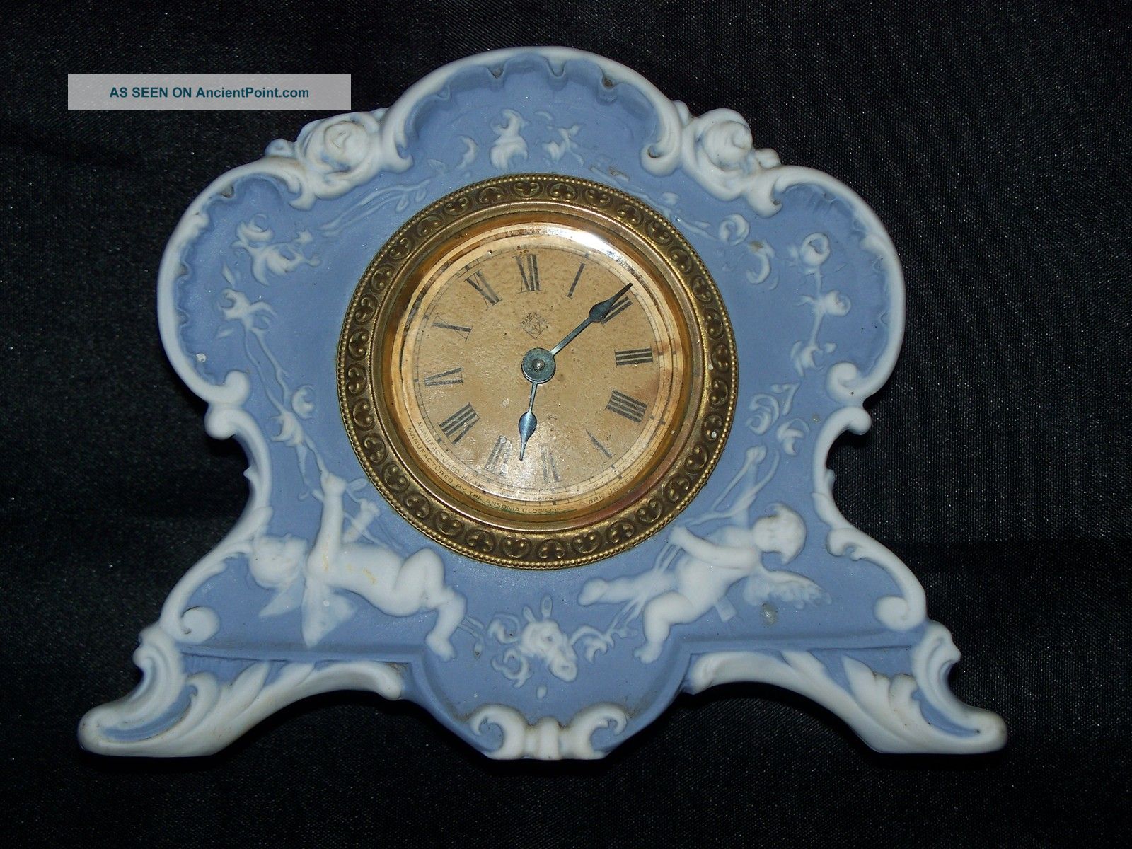 Antique Wedgwood Blue Jasperware Boudoir Clock Cherubs On Vines Other photo