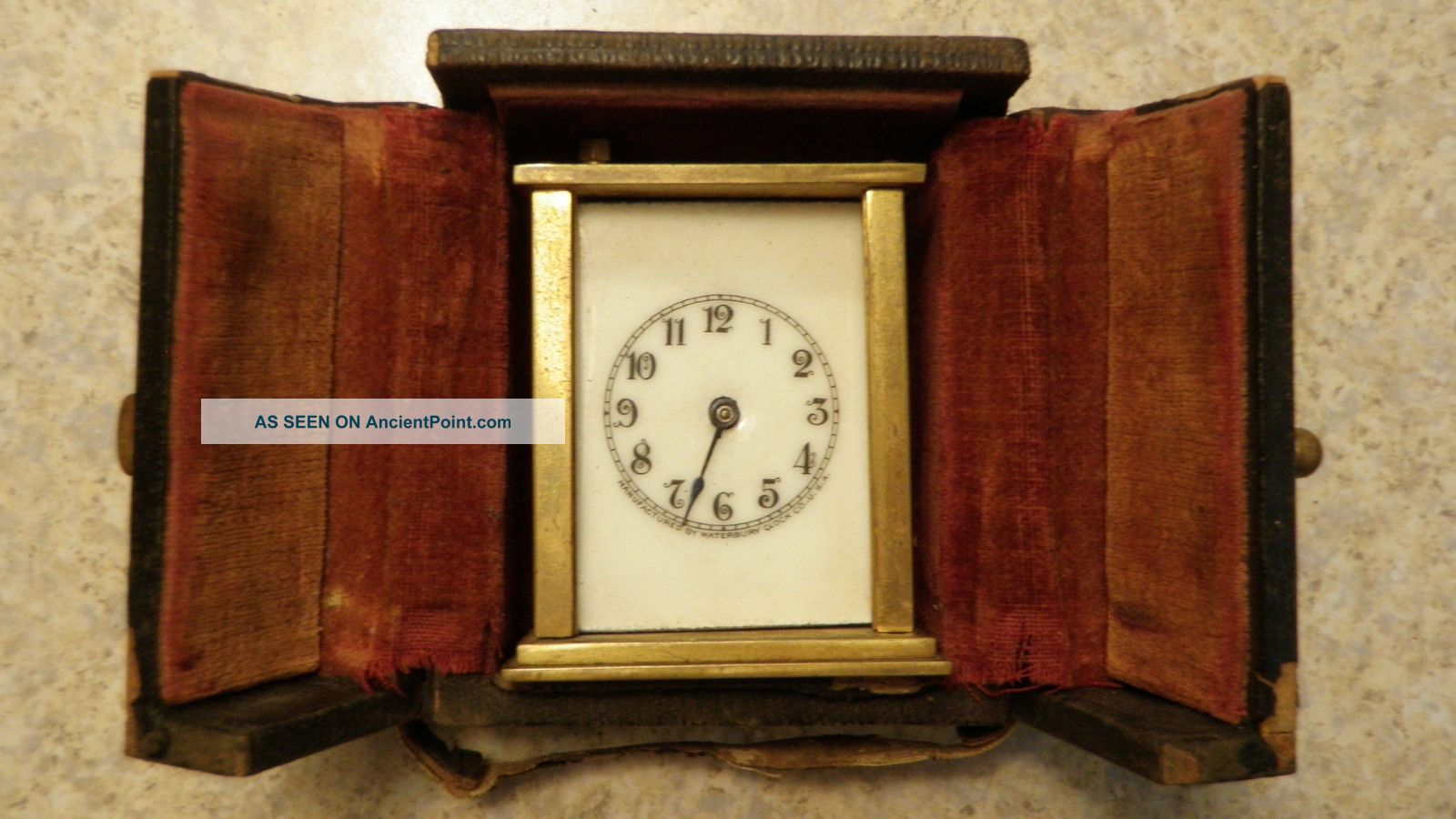 Early Antique Waterbury Miniature Carriage Clock In Case Travel Porcelain Parts Clocks photo