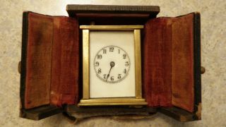 Early Antique Waterbury Miniature Carriage Clock In Case Travel Porcelain Parts photo