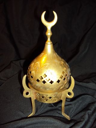 Rare Vintage Turkish Ottoman Syrian Islamic Brass Censer Incense Burner photo