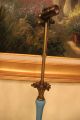 Antique French Blue Opaline Glass Ornate Bronze Banquet Table Lamp Lamps photo 2