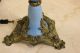 Antique French Blue Opaline Glass Ornate Bronze Banquet Table Lamp Lamps photo 7