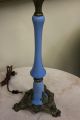 Antique French Blue Opaline Glass Ornate Bronze Banquet Table Lamp Lamps photo 8
