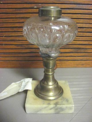 Antique Fluid Lamp - Brass,  Marble And Patterned Glass photo
