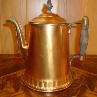 Vintage Copper Coffee Pot W/ Wood.  Marked Rochester Stamping Works photo