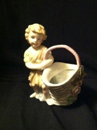 Antique German Porcelain Figurine - A Lovely Girl Carrying A Flower Basket photo