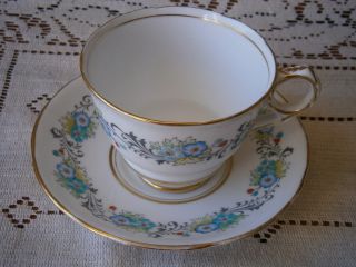 Vintage Royal Stafford Fine Bone China England Blue Floral Cup And Saucer photo