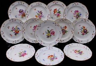 12 Very Fine Meissen Floral Insect Butterfly Scenic Porcelain Dinner Plates N/rs photo