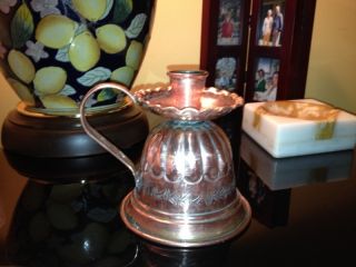 Rare - Antique Copper Candle Holder With Decoration. photo