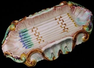 V.  Fine Large 19thc Victorian Majolica Asparagus Serving Platter Dish Bowl Tray photo