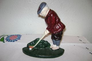 Vintage; Iron Golfer Doorstop,  Great Color And Design photo