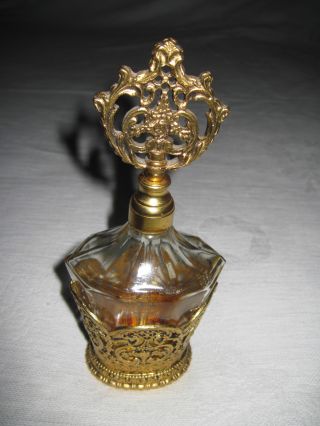 Vintage Perfume Bottle W/gold - Tone Filligree Stand - - Glass Dauber W/filligree - Euc photo