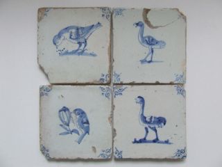4 Delft Tiles With Big Birds,  Really Bargain Price ++++++++++ photo