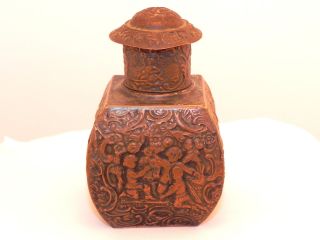 Antique Ornate Tea Caddie Jar - Can,  Silver On Copper,  Windmill Mark,  Ginger - Spice photo