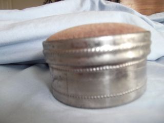 Small Antique Round Tin Pin Box With Pincushion On Top photo