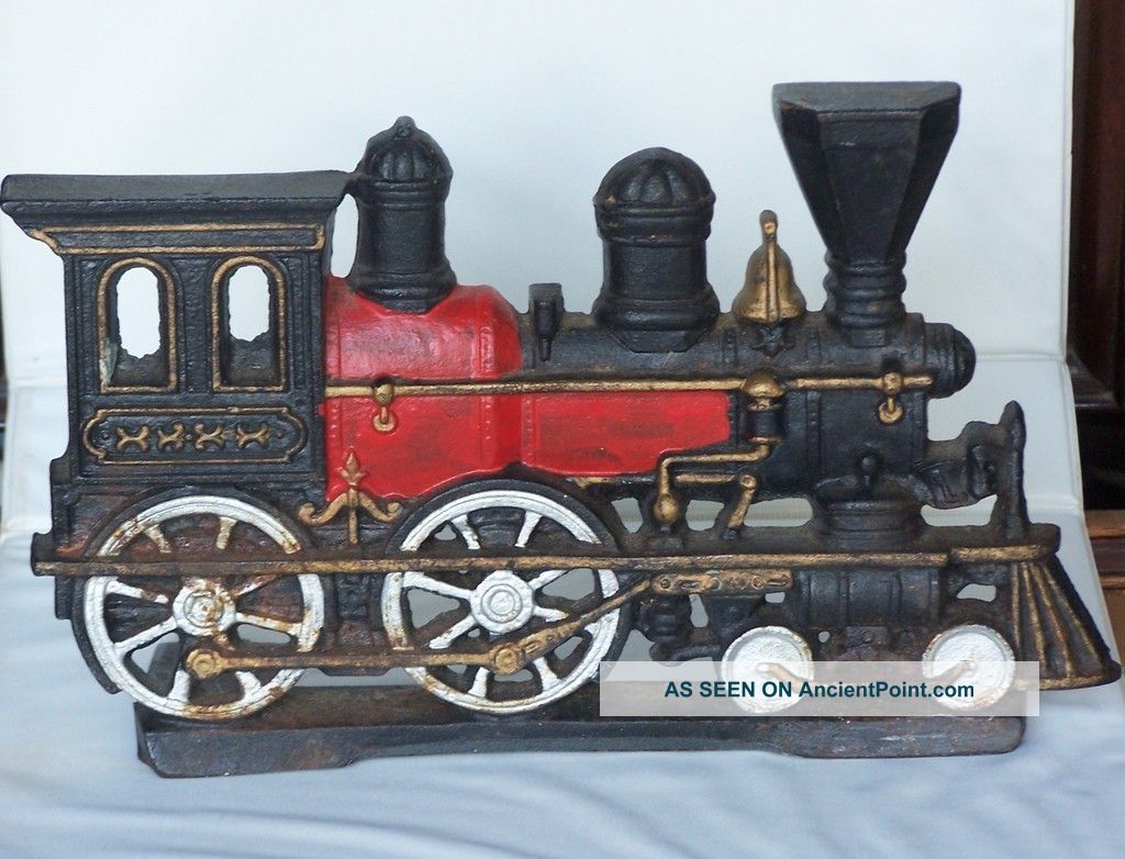 Antique Cast Iron Train Locomotive Door Stop Metalware photo