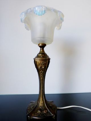 Stunning 1930s Art Deco Table Lamp Opalescent Glass Type Sabino,  Ezan,  Lalique photo