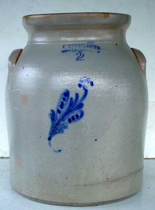 Early F.  Woodworth Vt.  Stoneware 2 Gal.  Butter Churn Crock W/ Blue Design N/r photo
