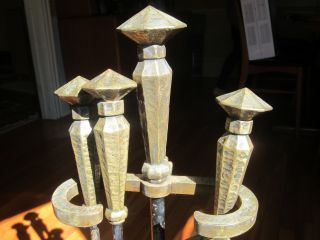 Bronze Washed Bradley And Hubbard Fireplace Tools W/stand & Hammer Texture Yum photo