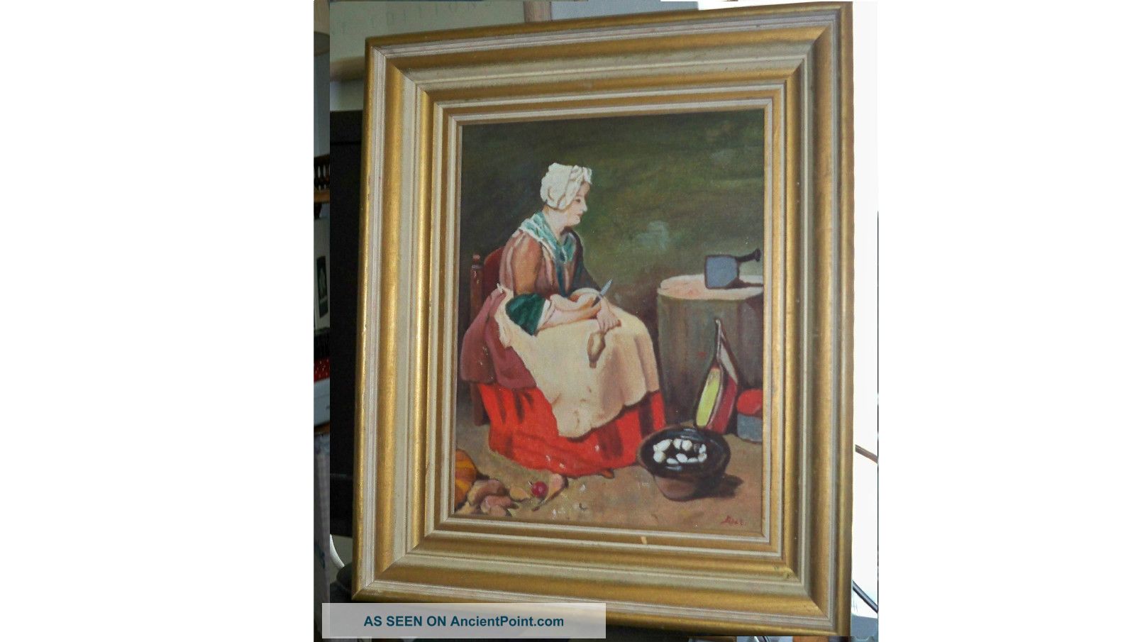 Colonial Lady Fixing Food 8 X 10 Canvas Oil Painting In Wooden Frame Other photo