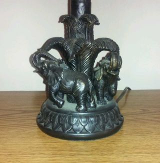 Lamp,  Cast Elephants,  Palms,  With Shade; Antiqued Finish photo