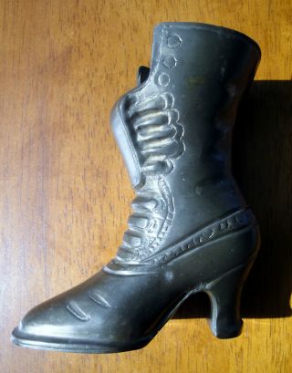 Antique Solid Brass Shoe Collectible Vase Boot 5 1/4 