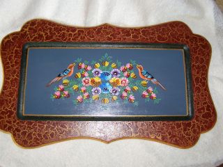Mid Century Wood Toleware Tole Painting Plaque Gold Gilt Hand Painted Arts Craft photo