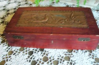 Antique Arts & Crafts Wooden Box Dovetailed With Hand Hammered Copper Top photo
