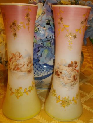 Hand Painted Victorian French Cherub Vases photo
