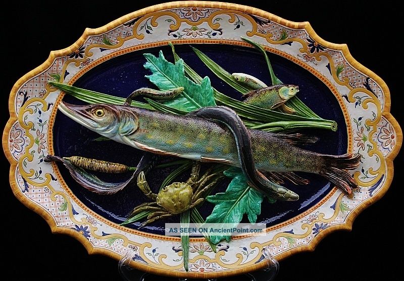 Museum Quality 19thc Victorian French Majolica Palissy Ware Pike Fish Platter Platters & Trays photo