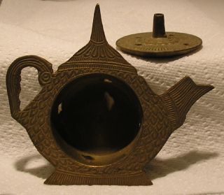 Antique Brass India High Detail Incense Burner Teapot /magic Lantern Patina photo