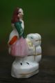 Interesting Mid 19th C.  Staffordshire Miniature Figurine With Hat & Luggage Figurines photo 3