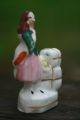 Interesting Mid 19th C.  Staffordshire Miniature Figurine With Hat & Luggage Figurines photo 4