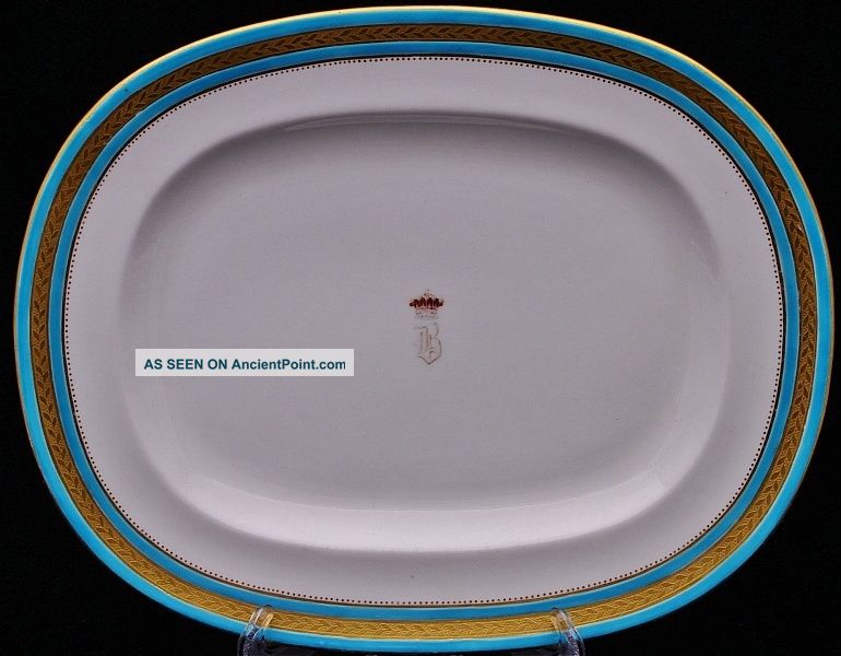 Fine 19thc Scottish Turquoise Blue Enamel Ground Armorial Serving Platter Tray Platters & Trays photo