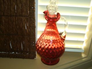 Vintage Cranberry Pink Large Pitcher Decanter Clear Glass Stopper Wine Decanter photo