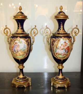 Antique French Sevres Porcelain Vases Xixc photo