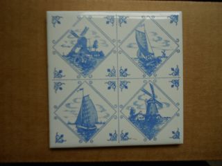 Vintage Delft Style Windmill & Sail Boat Tile Made In Belgium photo