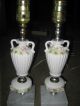 Rare Vintage Made In Japan 1950 ' S Porcelain Marble Floral Set Of Lamps Lamps photo 1