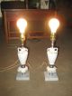 Rare Vintage Made In Japan 1950 ' S Porcelain Marble Floral Set Of Lamps Lamps photo 3