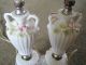 Rare Vintage Made In Japan 1950 ' S Porcelain Marble Floral Set Of Lamps Lamps photo 5