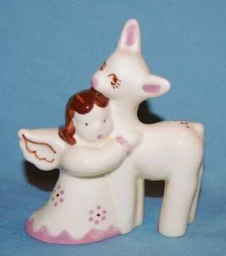 Vintge Porcelain Ceramic California Pottery Darling Little Angel W Deer Figurine photo