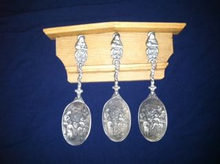 Antique German Pewter Spoons And Wooden Rack photo