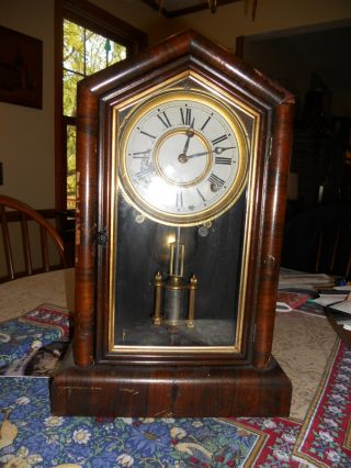Great Antique Davison Mantel Clock / Key / Chime photo