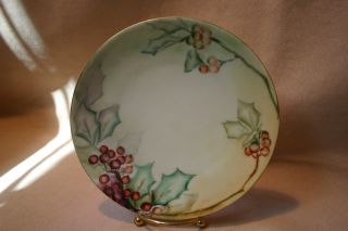 Antique Plate Selisia Signed S.  Best Holly Berries 6 7/8 