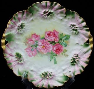 Stunning Antique Rs Prussia Porcelain Cake Plate Floral Embossed Tiffany Finish photo