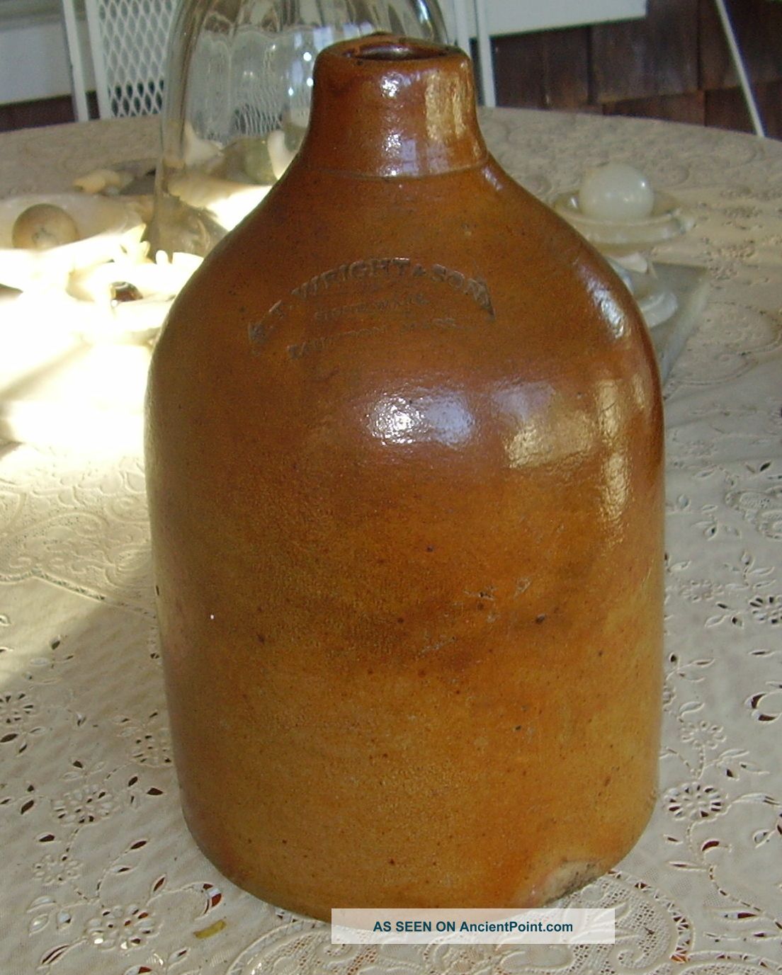 Antique F.  T.  Wright & Son Stoneware Whiskey Jug 1800s Jugs photo
