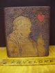 Rare Pyrography Wd.  Playing Card Case - Bk Shape Priest/monk Sacred Red Heart Boxes photo 5