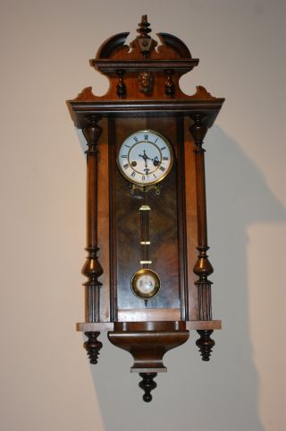 Antique Junghans Wall Clock - 1890 Wood Case photo