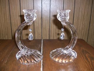 Pair Of Vintage Crystal Glass Candleholders ~oyster Shell & Tear Drops photo