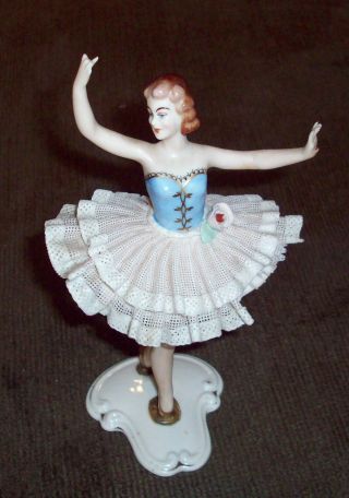 Antique German Dresden Lace Porcelain Meissen Ballet Dancer Figurine Figure photo